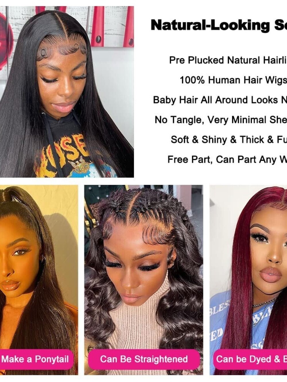 13x4 Straight Human Hair Lace Front Wig, Natural Color, Density